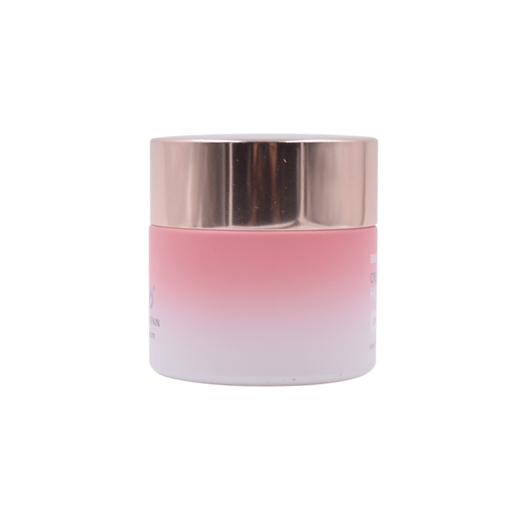 high end pink fancy luxury face cosmetic packaging cream printing logo glass jar with eose gold aluminum metal screw lid