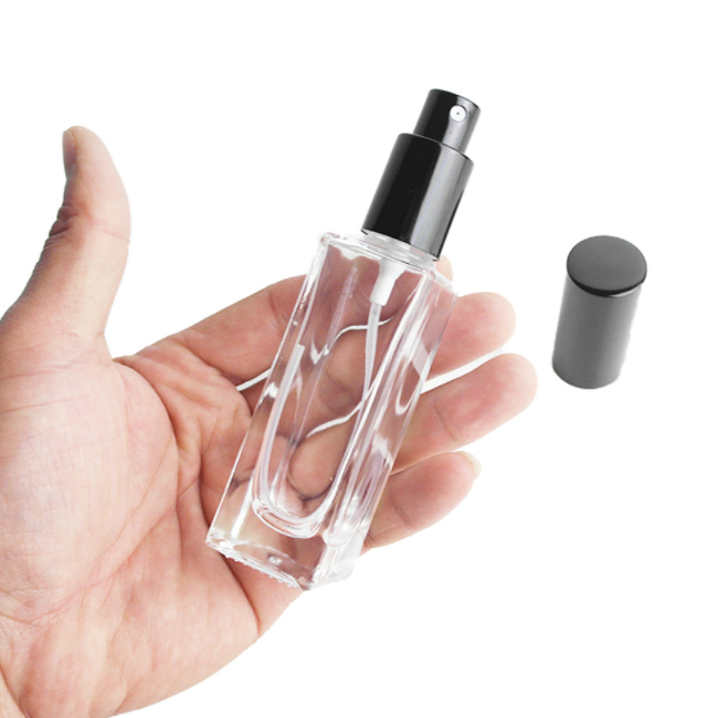 high quality 10ml 30ml 50ml 100ml glass clear square perfume spray bottle essential oil container customizable with silver cap