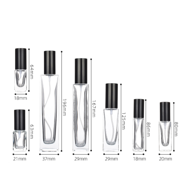 high quality 10ml 30ml 50ml 100ml glass clear square perfume spray bottle essential oil container customizable with silver cap