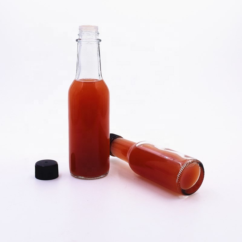 high quality 150ml clear round empty ketchup bottle tomato sauce glass bottles for kitchen BBQ with plastic sealed twist off cap