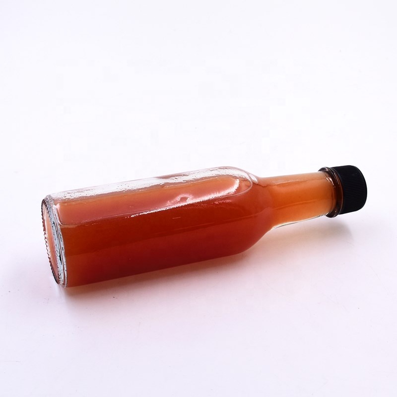 high quality 150ml clear round empty ketchup bottle tomato sauce glass bottles for kitchen BBQ with plastic sealed twist off cap