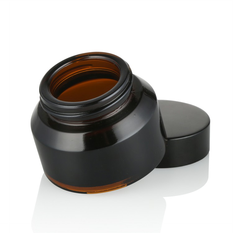 high quality 15g 30g 50g dark amber color storage cosmetic face eye glass jar with black plastic screw lid