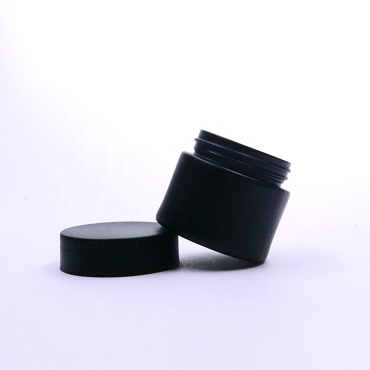 high quality 1oz 2oz 3oz 4oz 5oz 8oz matte black glass CR jar with smooth child resistant plastic lid for weed CBD flower VC VE
