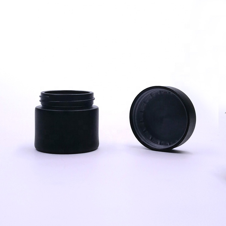 high quality 1oz 2oz 3oz 4oz 5oz 8oz matte black glass CR jar with smooth child resistant plastic lid for weed CBD flower VC VE