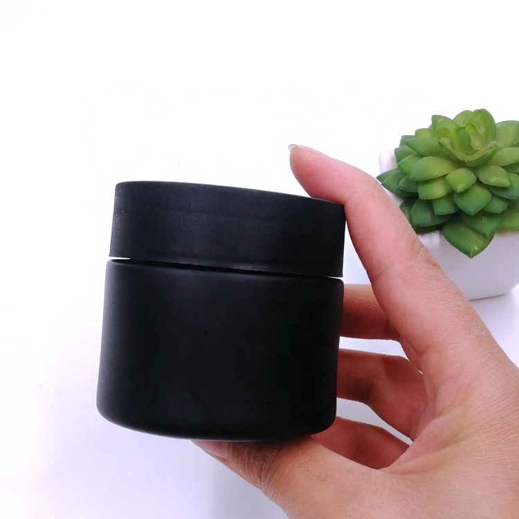 high quality 1oz 2oz 3oz 4oz 5oz 8oz matte black glass CR jar with smooth child resistant plastic lid for weed CBD flower VC VE