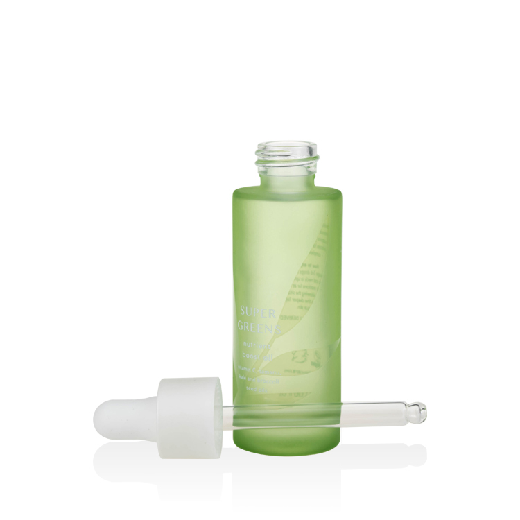 high quality 1oz boost oil green frosted serum glass bottle 5ml 30ml 50ml special silk printing cylinder glass dropper bottle