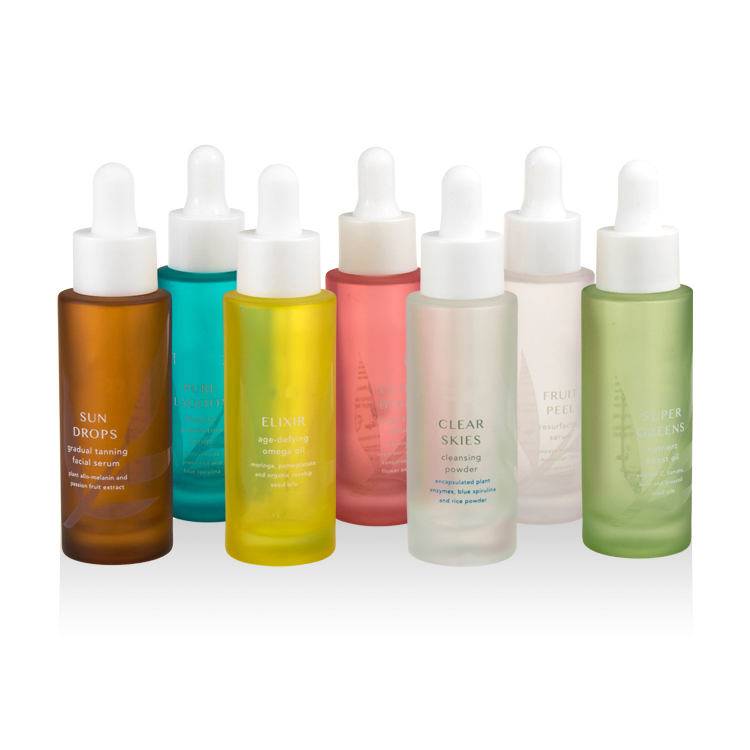 high quality 1oz boost oil green frosted serum glass bottle 5ml 30ml 50ml special silk printing cylinder glass dropper bottle