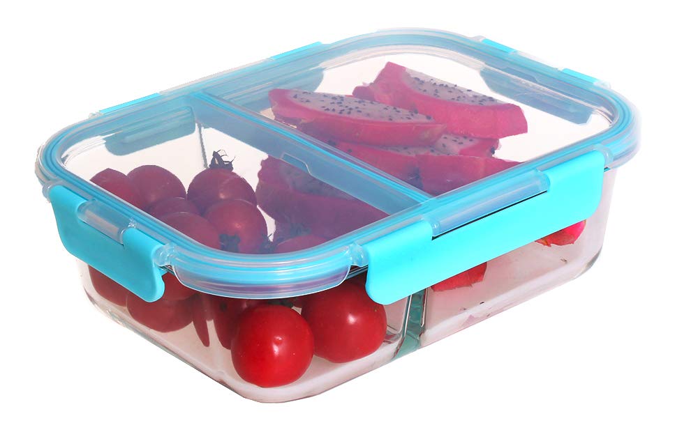 high quality 2 compartment heat-resistant glass food storage container with CE certificate