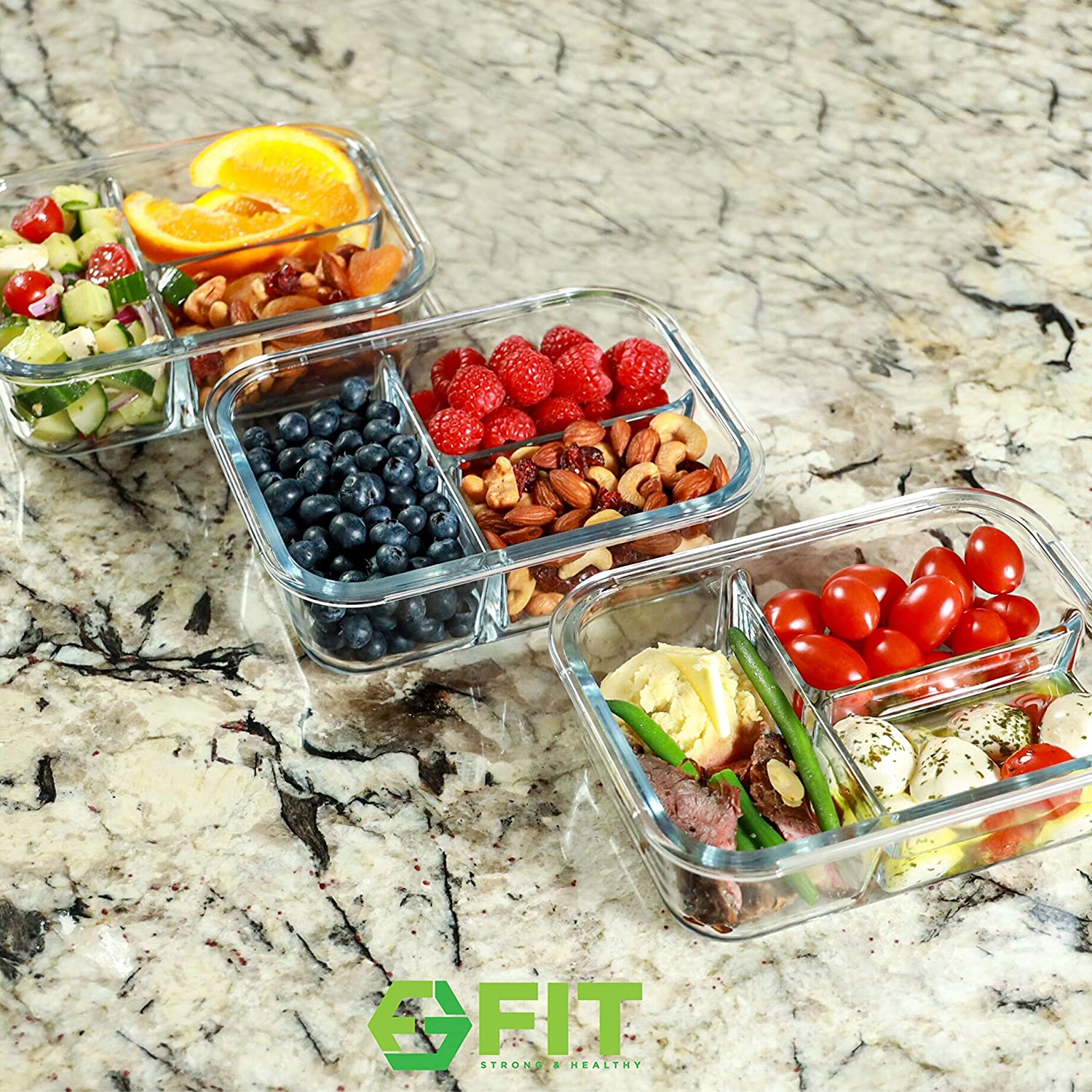 high quality 2 compartment heat-resistant glass food storage container with CE certificate