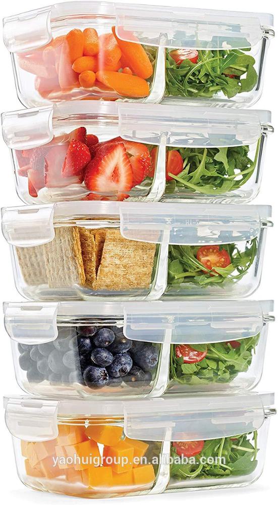 high quality 2 compartment heat-resistant glass food storage container with CE certificate