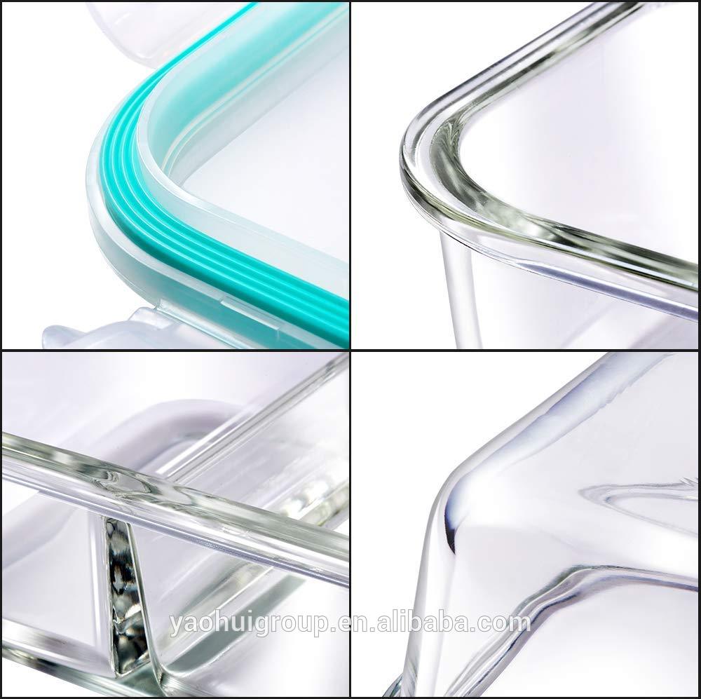high quality 2 compartment heat-resistant glass food storage container with CE certificate