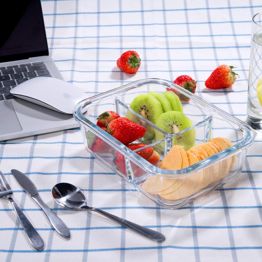 high quality 2 compartment heat-resistant glass food storage container with CE certificate