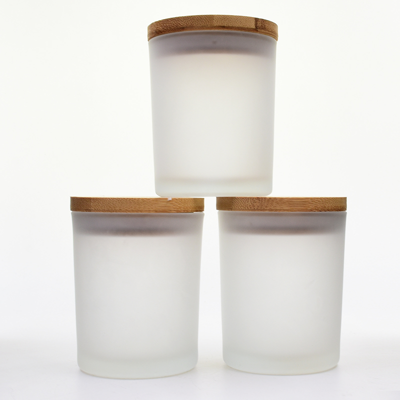 high quality 200ml 300ml 10oz frosted empty glass candle jar home decor aromatherapy candles jars with sealed bamboo metal lid