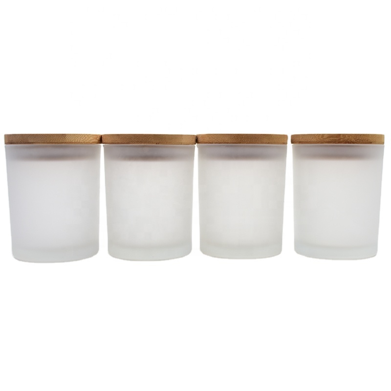 high quality 200ml 300ml 10oz frosted empty glass candle jar home decor aromatherapy candles jars with sealed bamboo metal lid