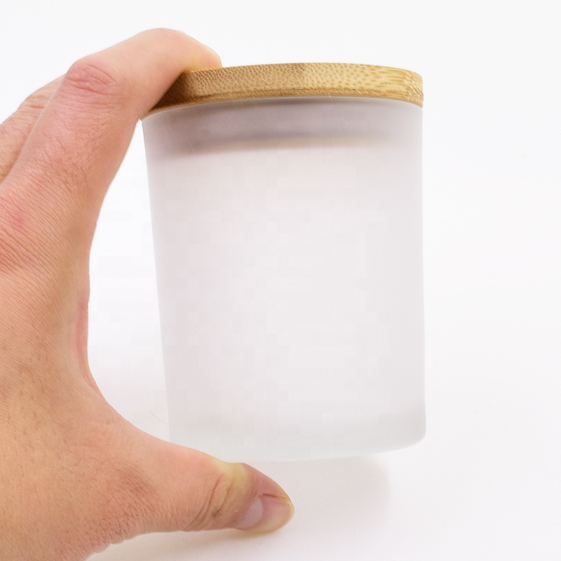 high quality 200ml 300ml 10oz frosted empty glass candle jar home decor aromatherapy candles jars with sealed bamboo metal lid