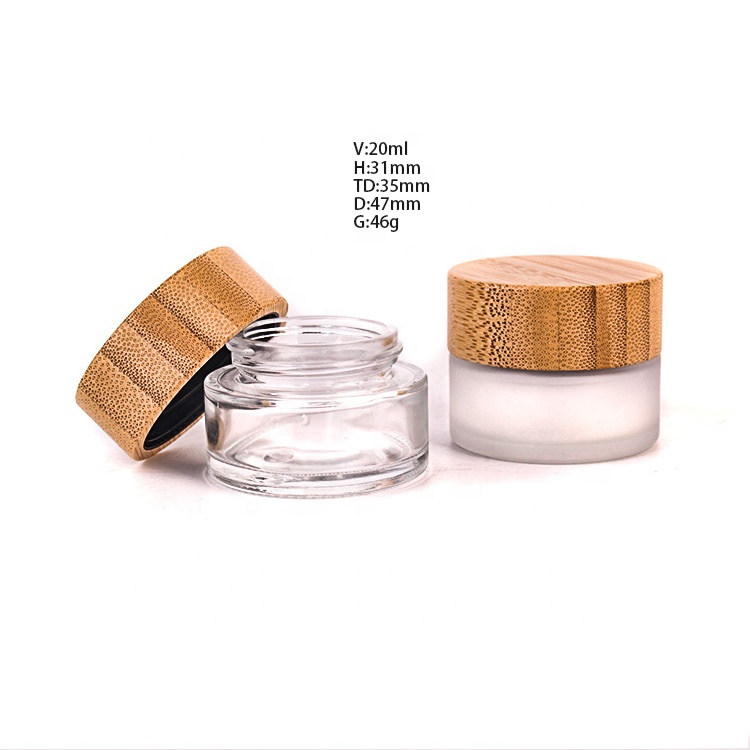 high quality 20g empty skincare use bamboo cap wood lid frosted glass cream jar
