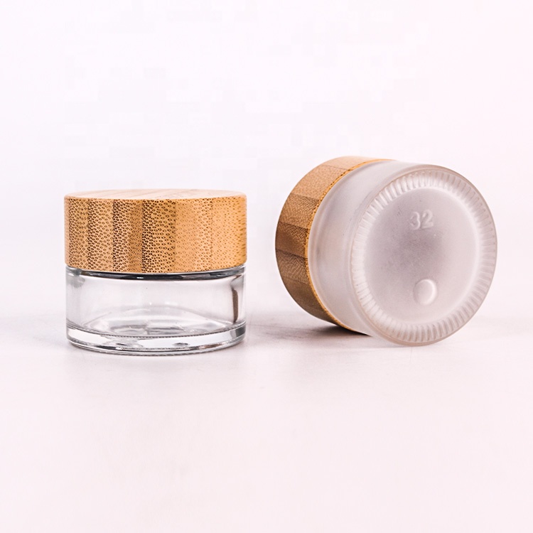 high quality 20g empty skincare use bamboo cap wood lid frosted glass cream jar