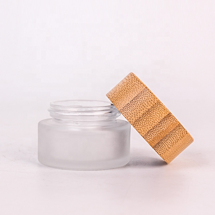 high quality 20g empty skincare use bamboo cap wood lid frosted glass cream jar