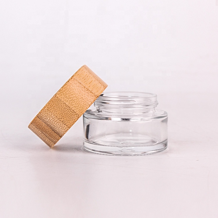 high quality 20g empty skincare use bamboo cap wood lid frosted glass cream jar