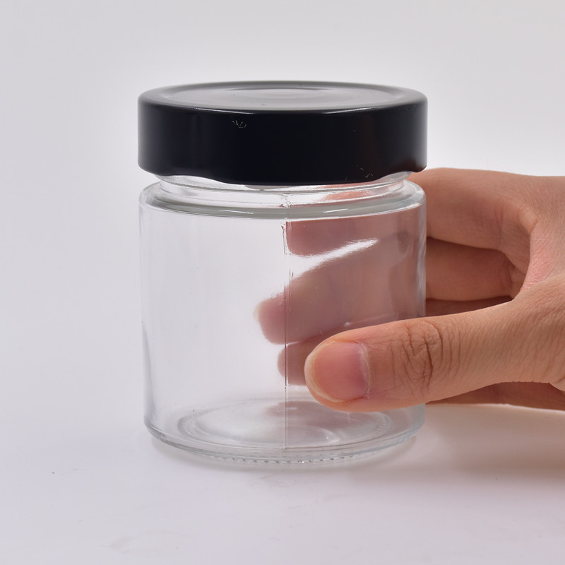 high quality 220ml clear round spice box glass jam jar honey jar food storage containers caviar bottle with twist off metal lid