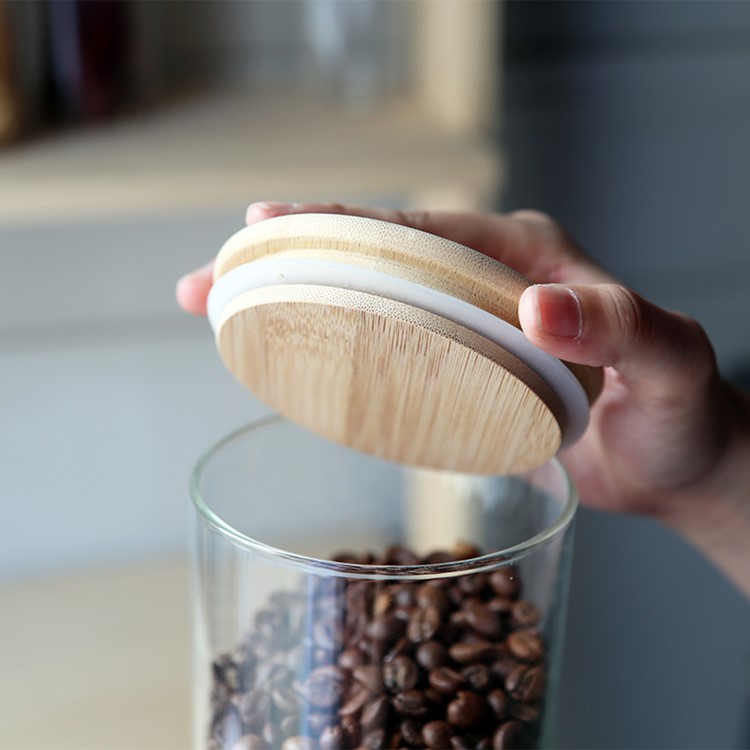 high quality 250ml-1800ml clear cylindrical glass container food jar with bamboo lid