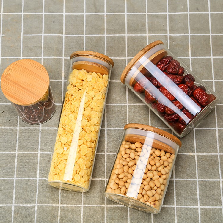 high quality 250ml-1800ml clear cylindrical glass container food jar with bamboo lid
