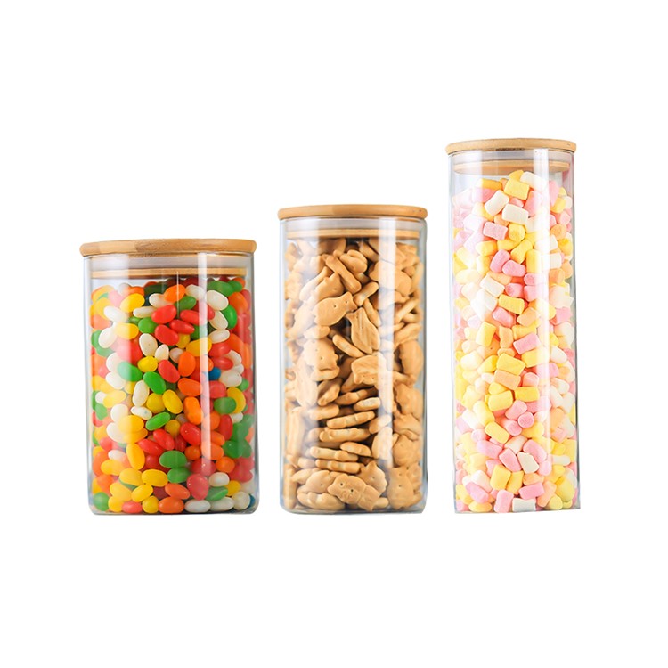 high quality 250ml-1800ml clear cylindrical glass container food jar with bamboo lid