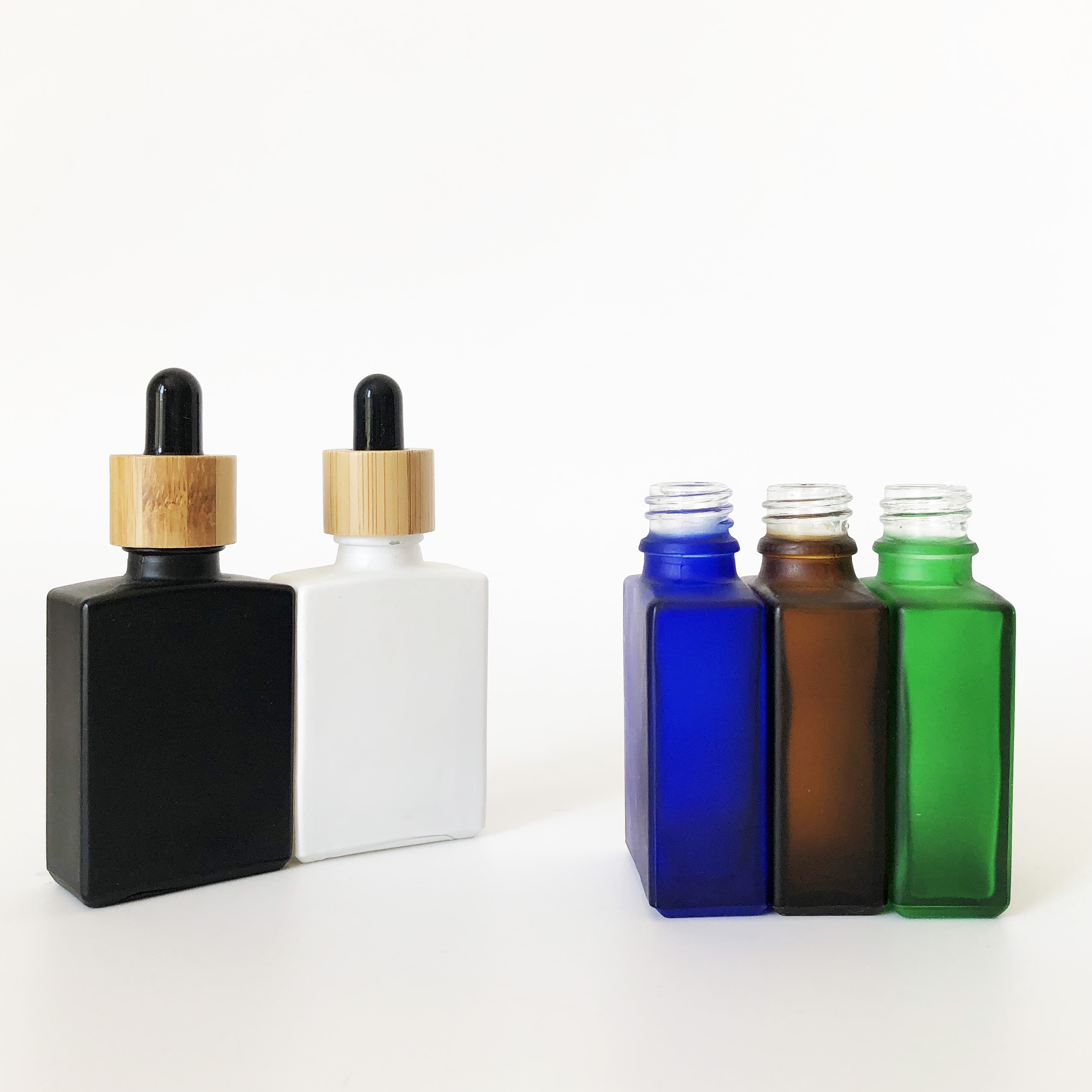 high quality 30ml glass bamboo bottle rectangle 30ml frosted white glass dropper perfume bottle