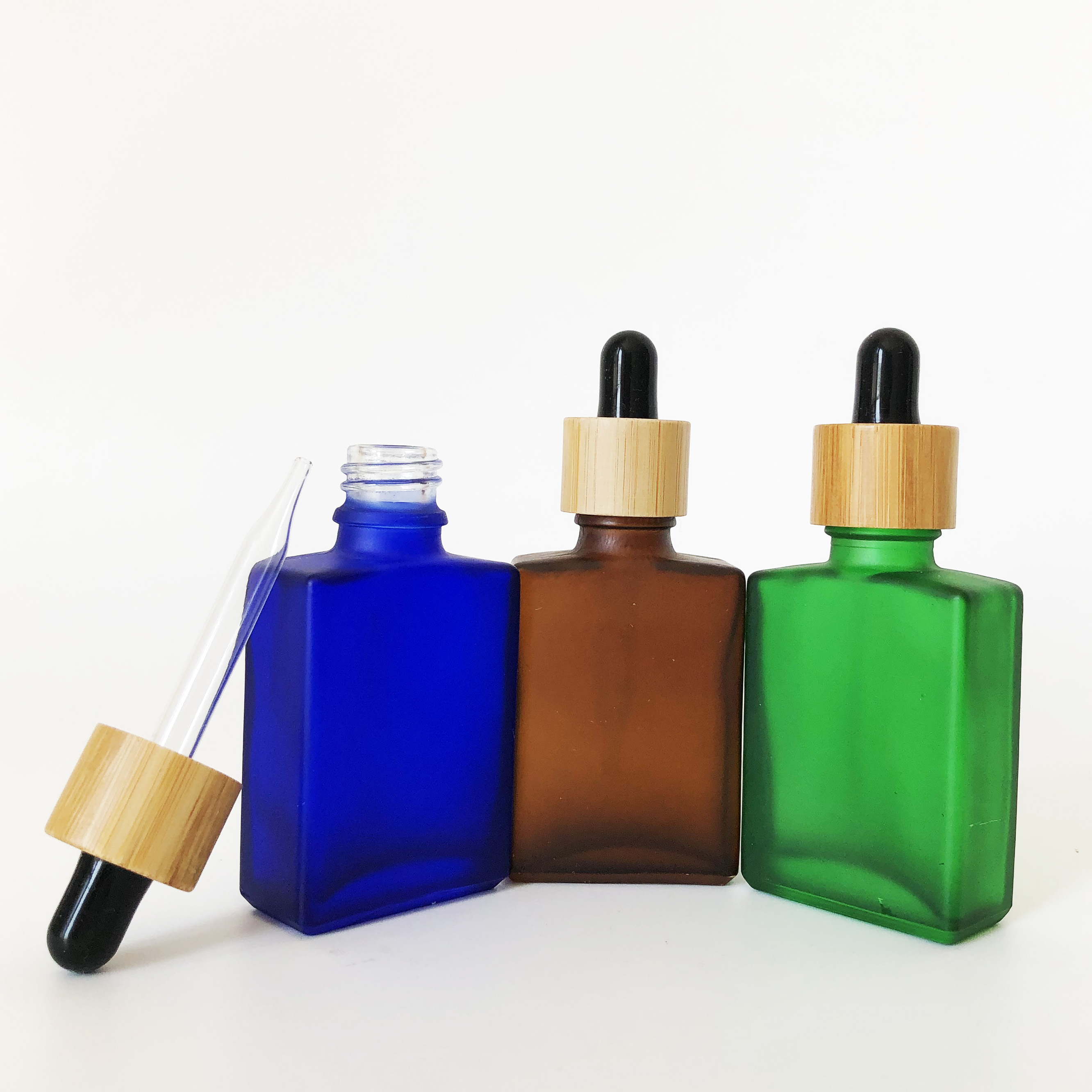 high quality 30ml glass bamboo bottle rectangle 30ml frosted white glass dropper perfume bottle