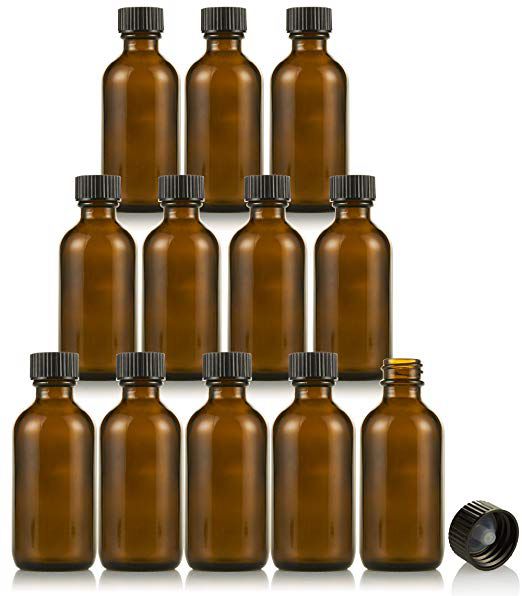 high quality 4oz boston round amber glass bottle container with black plastic cap