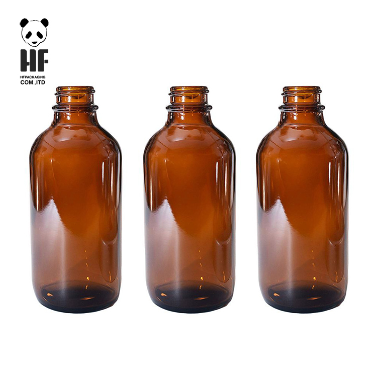 high quality 4oz boston round amber glass bottle container with black plastic cap