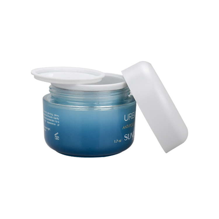 high quality 50ml double walled beautiful blue gradient color hydrating mask glass jar 50g empty cosmetic cream glass containers