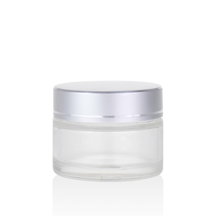high quality 5g 10g 20g 30g 50g 100g 200g matte silver aluminum lid clear glass cream jar