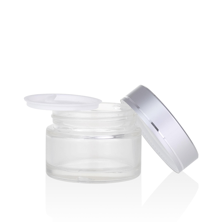 high quality 5g 10g 20g 30g 50g 100g 200g matte silver aluminum lid clear glass cream jar