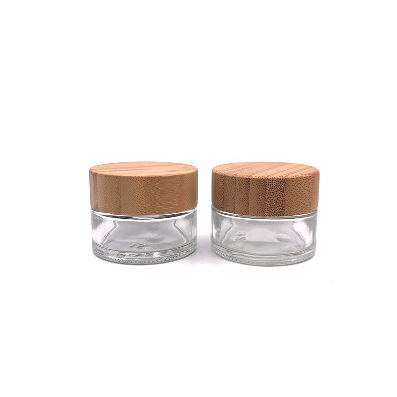 high quality 5g 15g 30g 50g 100g transparent cosmetic glass cream jar with bamboo lids