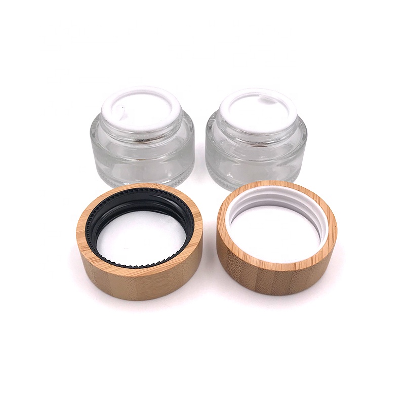 high quality 5g 15g 30g 50g 100g transparent cosmetic glass cream jar with bamboo lids