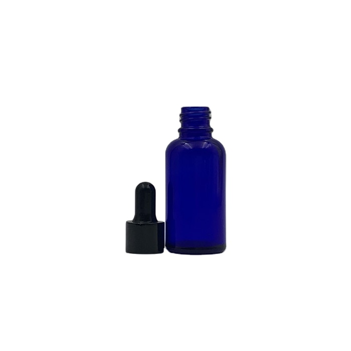 high quality 5ml 10ml 15ml 20ml 30ml 50ml 100ml round blue essential oil glass bottle with dropper cap