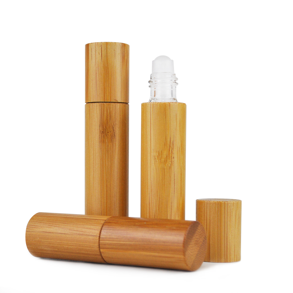 high quality 5ml 10ml double ended roller bottle with stainless steel roller and glass roller bamboo packaging container