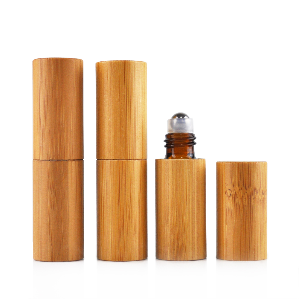 high quality 5ml 10ml double ended roller bottle with stainless steel roller and glass roller bamboo packaging container