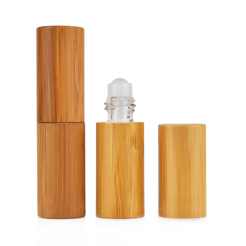 high quality 5ml 10ml double ended roller bottle with stainless steel roller and glass roller bamboo packaging container
