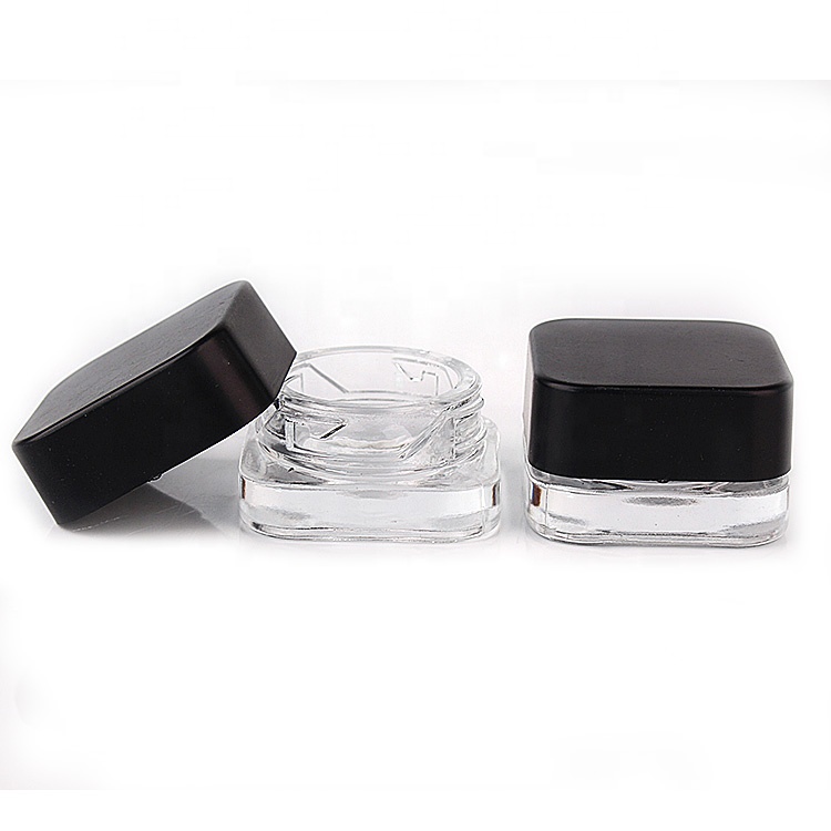 high quality 5ml square eye cream glass jar with black plastic lid