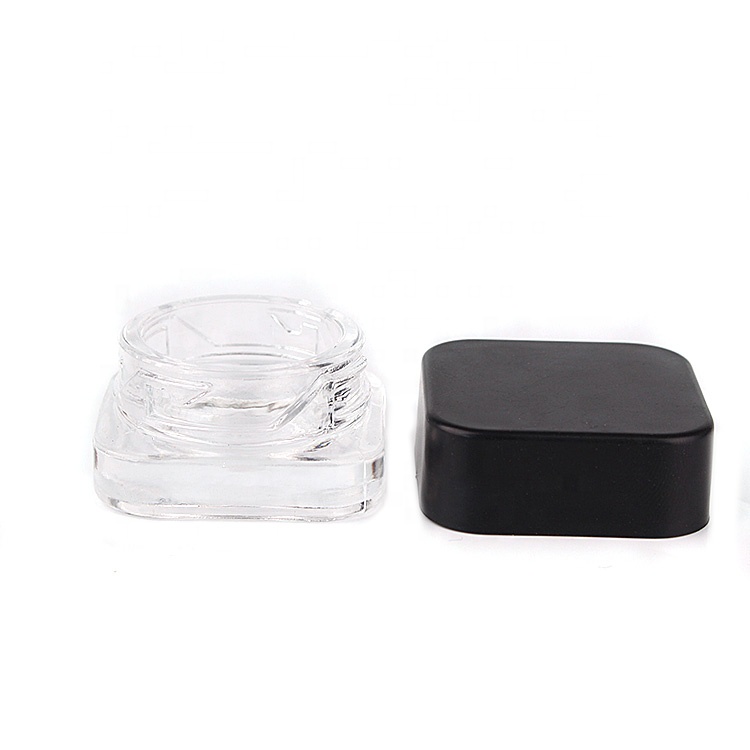 high quality 5ml square eye cream glass jar with black plastic lid