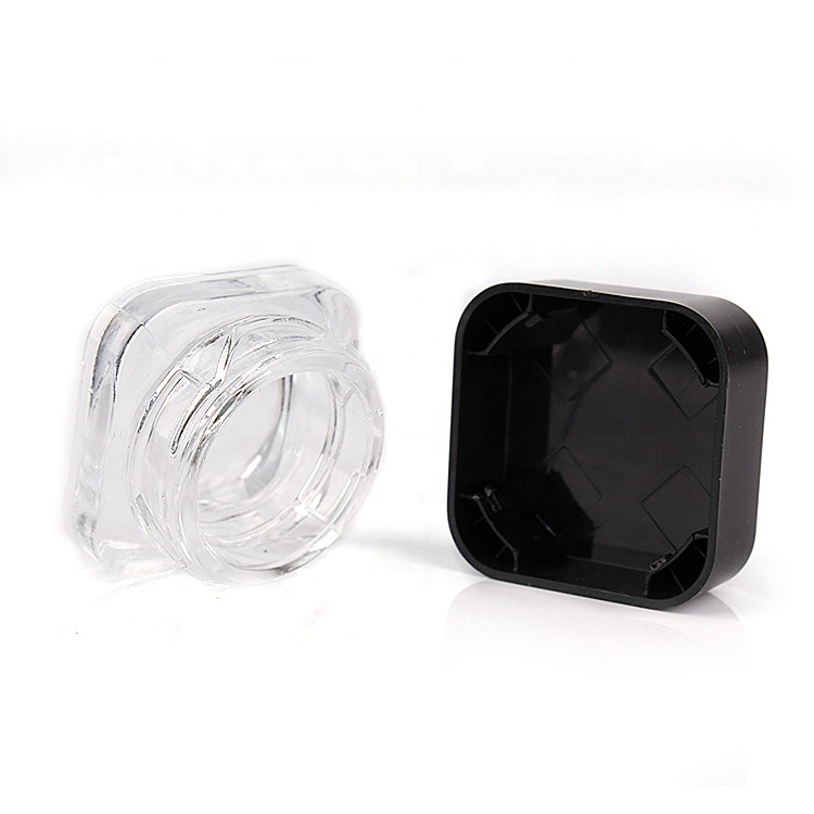 high quality 5ml square eye cream glass jar with black plastic lid