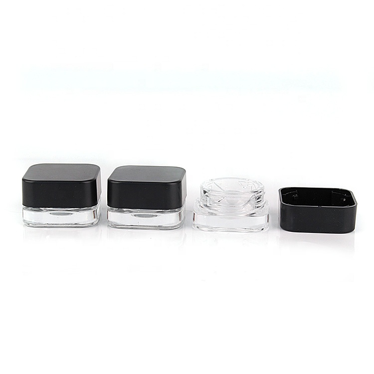 high quality 5ml square eye cream glass jar with black plastic lid