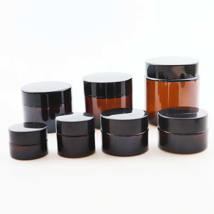 high quality amber colored printing Glass Cosmetic Jars with Screw Cap and packing paper box