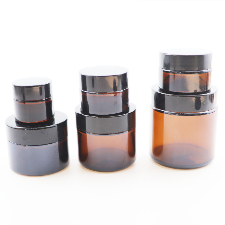high quality amber colored printing Glass Cosmetic Jars with Screw Cap and packing paper box