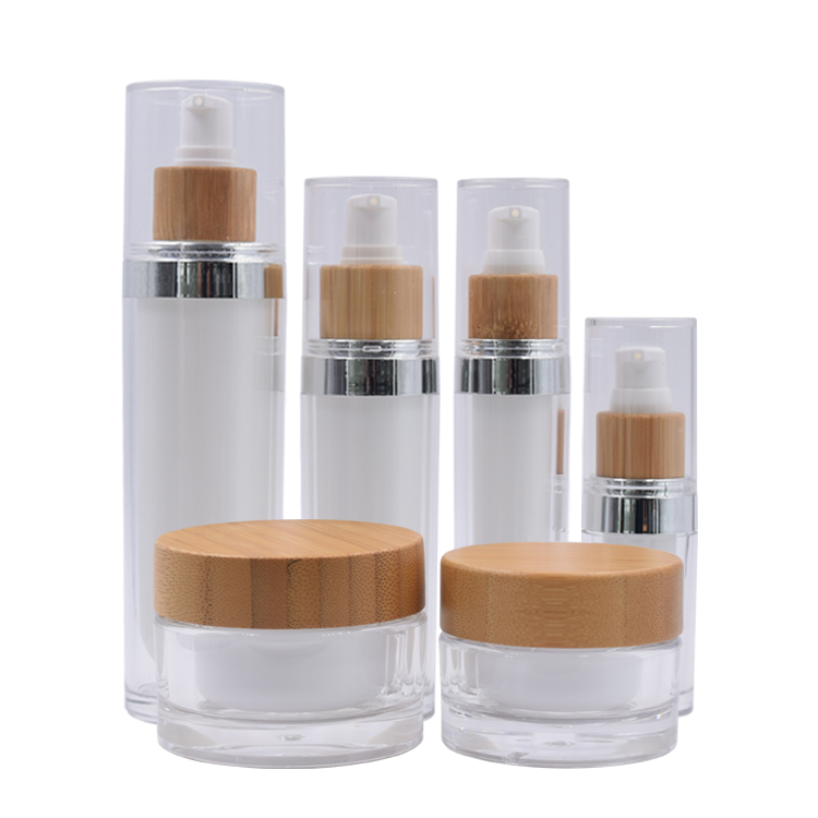 high quality and hot sales 30g 50g skin care container jar set acrylic with bamboo lid