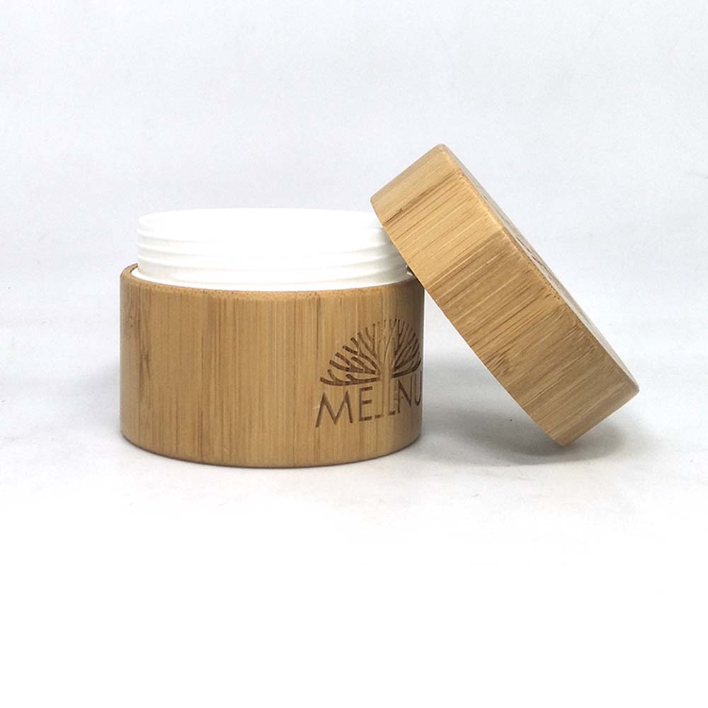 high quality bamboo cream jar glass cosmetic containers with wooden  lid logo engraving