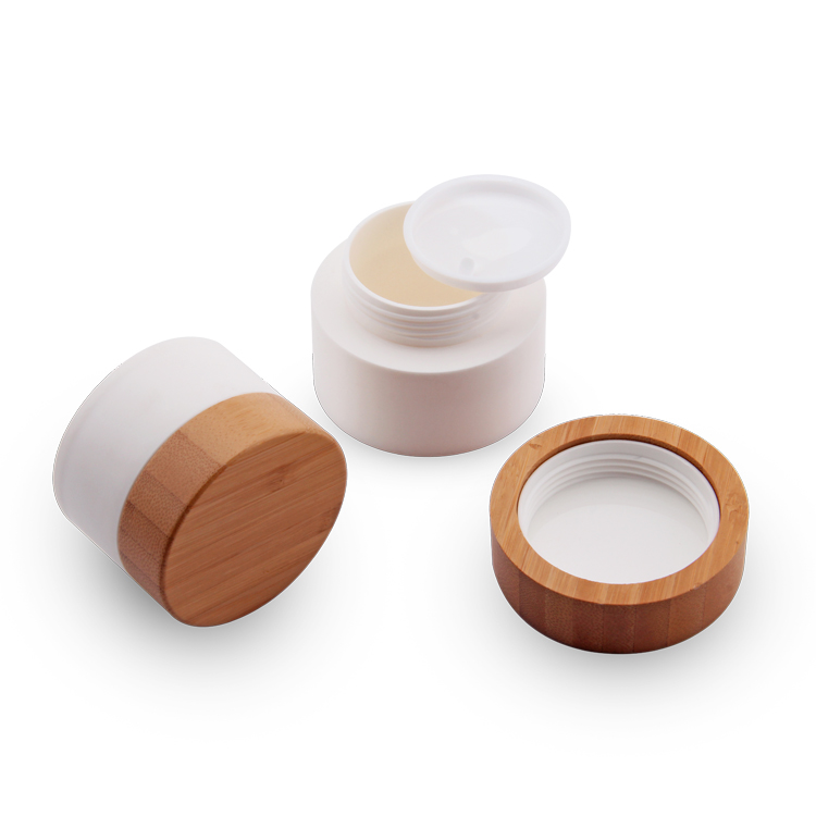 high quality bamboo lid cosmetic plastic pp jar packaging