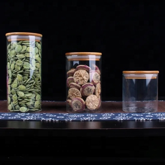 high quality borosilicate glass storage jar with bamboo lid
